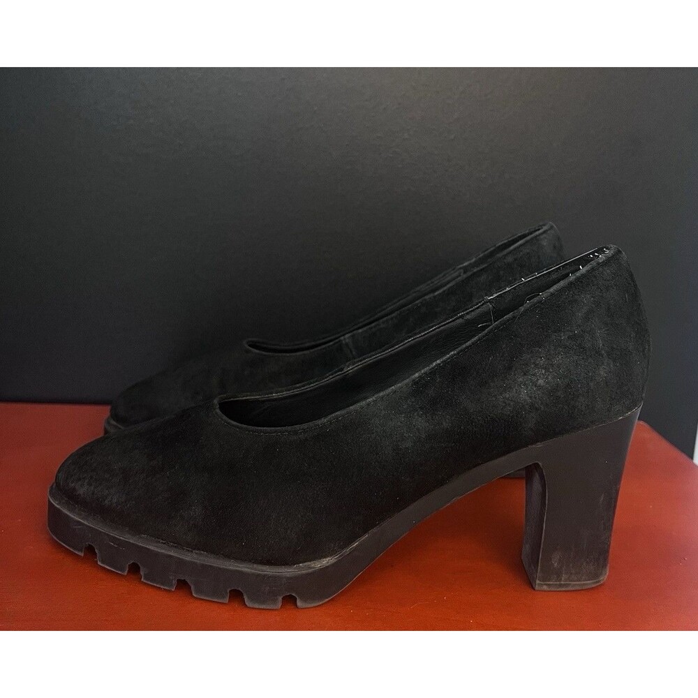 Esprit Women’s Black Suede Round Toe Slip-On Block Heel Pumps Size 8